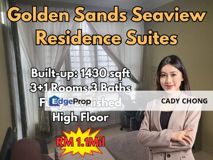 Golden Sands Seaview Residence @ JB Town 3+1 Bedrooms High Floor Fully Furnished For Sale, Johor, Johor Bahru