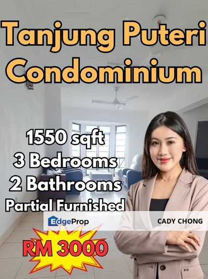 Tanjung Puteri Condominium @ JB Town 3 Bedrooms Partial Furnished For Rent, Johor, Johor Bahru