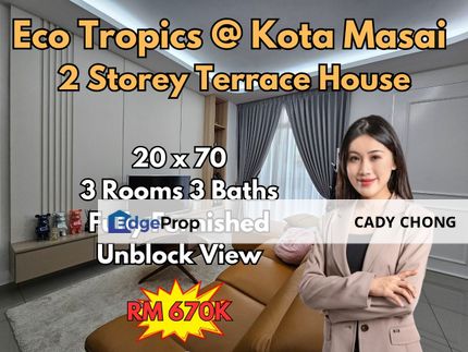 Eco Tropics @ Kota Masai Double Storey Terrace House Fully Furnished Unblock View For Sale, Johor, Masai