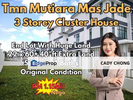 Jade @ Taman Mutiara Mas 3 Storey Cluster House End Lot with Huge Land Original Unit For Sale, Johor, Skudai