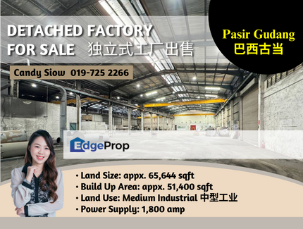 Kawasan Perindustrian Pasir Gudang BUA 51k 1,800 amp Detached Factory, Johor, Pasir Gudang