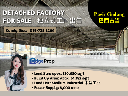 Kawasan Perindustrian Pasir Gudang BUA 61k 3,000 amp Detached Factory, Johor, Pasir Gudang