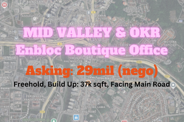 Mid Valley & OKR Enbloc Office FREEHOLD, 5 Star Private Lobby, 3 minutes to Mid Valley