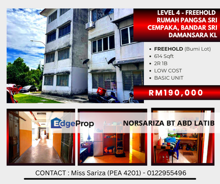 Level 4  Freehold Pangsapuri Sri Cempaka Bandar Sri Damansara KL, Selangor, Bandar Sri Damansara