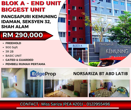 Biggest Unit Blok A Pangsapuri Idaman Seksyen 32, Shah Alam, Selangor, Shah Alam