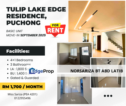 RUMAH 2 TINGKAT UNTUK DISEWA - Tulip Lake Edge Residence Puchong, Selangor, Puchong