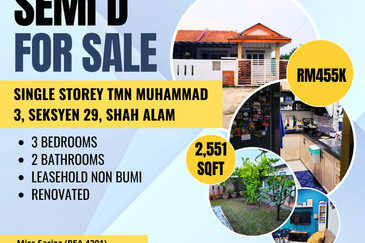 Semi D Setingkat Spacious Land Tmn Muhammad 3, Seksyen 29, Shah Alam