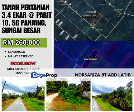 MURAH TANAH PERTANIAN 3.4 EKAR di Parit 10, Sg Panjang Sabak Bernam, Selangor, Sabak Bernam
