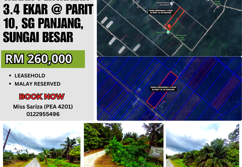 MURAH TANAH PERTANIAN 3.4 EKAR di Parit 10, Sg Panjang Sabak Bernam