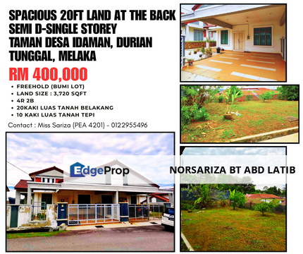 Semi D Setingkat 20ft Backyard Tmn Desa Idaman Durian Tunggal Melaka, Melaka, Durian Tunggal