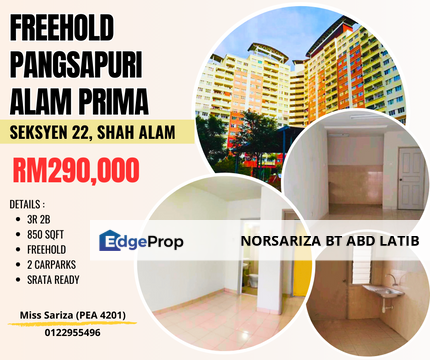 Freehold + 2 Carparks Pangsapuri Alam Sanjung Seksyen 22, Shah Alam, Selangor, Shah Alam