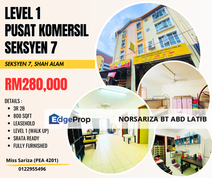 LEVEL 1 + FULLY FURNISHED PUSAT KOMERSIL SEKSYEN 7, Shah Alam, Selangor, Shah Alam