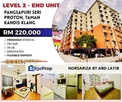 Level 2, End Lot, Renovated, Freehold Pangsapuri Seri Proton Klang, Selangor, Klang