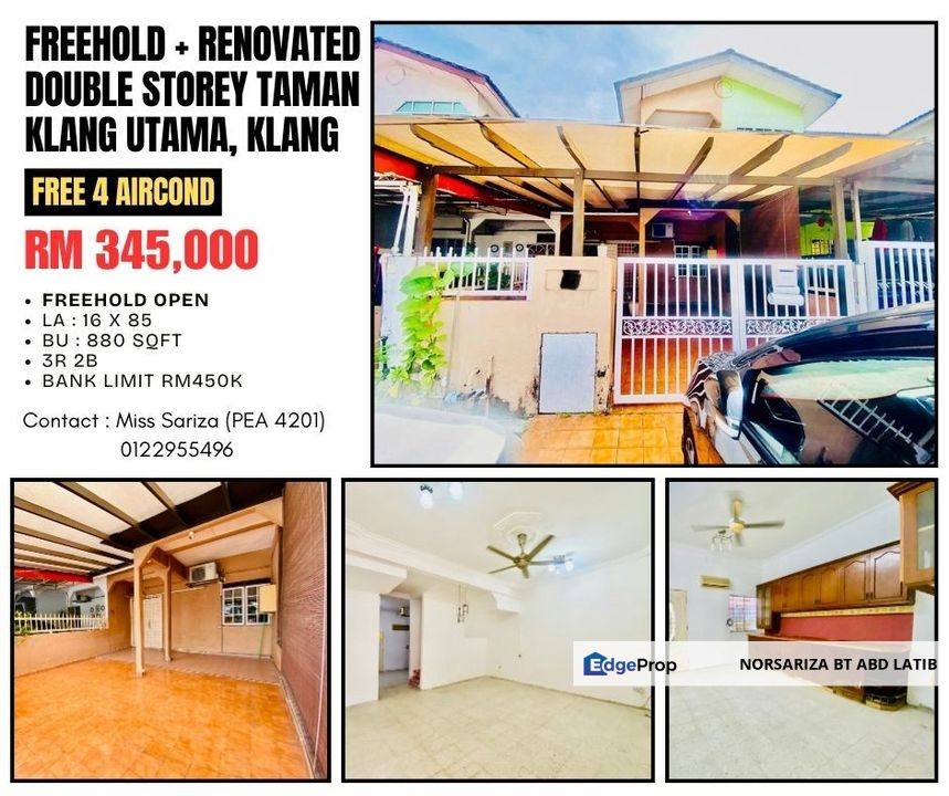 MURAH + FREE 4 AIRCONDS Renovated Double Storey Tmn Klang Utama Klang, Selangor, Klang