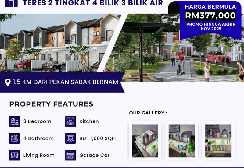 Projek Rumah Baru 2 Tingkat Freehold 1.5Km dari Pekan Sabak Bernam