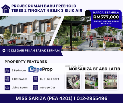 Projek Rumah Baru 2 Tingkat Freehold 1.5Km dari Pekan Sabak Bernam, Selangor, Sabak Bernam