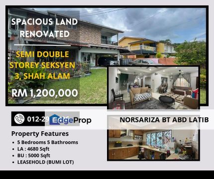 SPACIOUS LAND SEMI D Double Storey Seksyen 3 Shah Alam, Selangor, Shah Alam