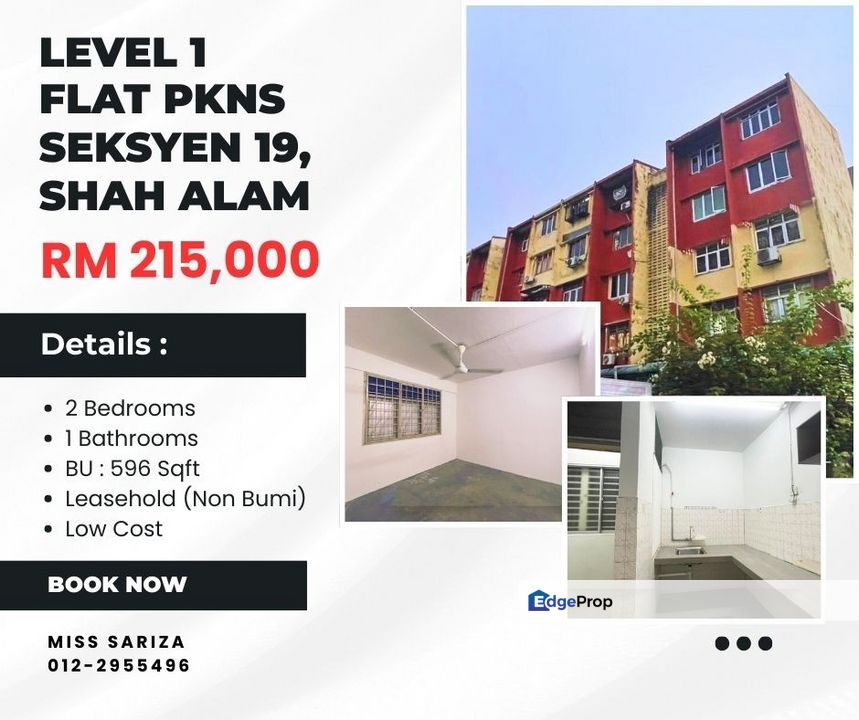 𝐋𝐄𝐕𝐄𝐋 𝟏‼️‼️ 𝐋𝐎𝐖 𝐂𝐎𝐒𝐓‼️‼️ 𝐅𝐋𝐀𝐓 𝐏𝐊𝐍𝐒 𝐒𝐄𝐊𝐒𝐘𝐄𝐍 𝟏𝟗, 𝐒𝐇𝐀𝐇 𝐀𝐋𝐀𝐌‼️‼️ 𝐑𝐌𝟐𝟏𝟓,𝟎𝟎𝟎✅ . Detail: 596 sqft  Low cost uni, Selangor, Shah Alam