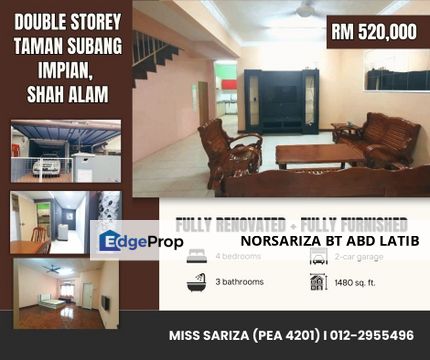Renovated Furnished Double Storey Tmn Subang Impian, Shah Alam, Selangor, Subang