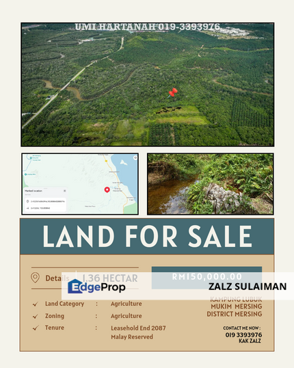 Agriculture Land for Sale, Johor, Mersing