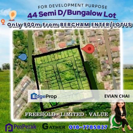 Limited,Only 900 Meter From Lotus/Main Road/Enter Bercham Freehold 10Acres Residential/Development Lot, Perak, Ipoh