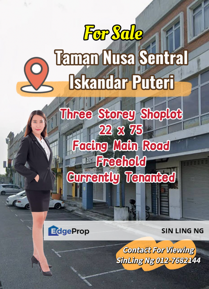 Taman Nusa Sentral Nusajaya Johor Three Storey Shoplot Facing Main Road Freehold Tenanted, Johor, Nusajaya