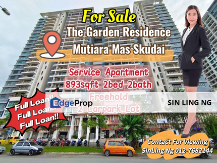 The Garden Residence Skudai Johor Service Apartment Full Loan Unit 2bed 2bath 2 Carpark Lot Freehold, Johor, Skudai