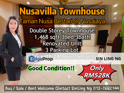 Nusavilla Skudai Johor Double Storey Townhouse Renovated and Good Condition Unit, Johor, Skudai