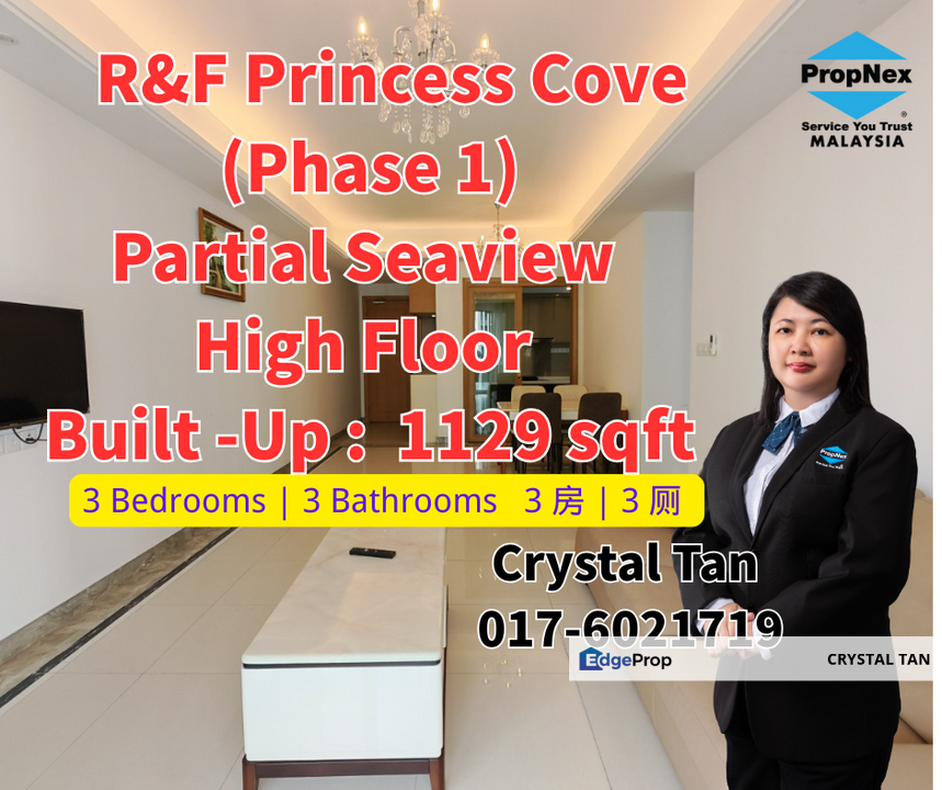 Below Bank Value Foreigner can buy Partial Seaview R&F Princess Cove (Phase 1) High Floor 3 Bathroom 2 Bedroom , Johor, Johor Bahru