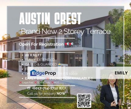 Crest Austin at Mount Austin Double Storey Terrace House Open For Registration and Sale , Johor, Johor Bahru