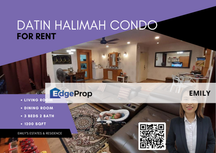 Datin Halimah Condo 3 Bedrooms Poolview Partial Furnished Unit For Rent 🎏 🎏 , Johor, Johor Bahru