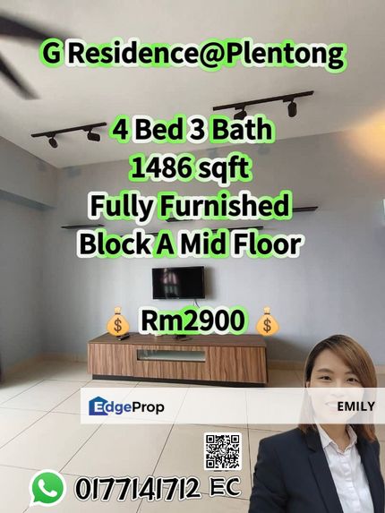 Plentong G Residence 4B3B Apartment Mid Floor 2 Carparks Ready For Rent 🎏 🎏 🎏 , Johor, Johor Bahru