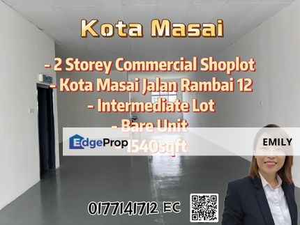 Kota Masai Jalan Rambai 12 Double Storey Shoplot Bare Unit For Rent 📢📢📢, Johor, Johor Bahru