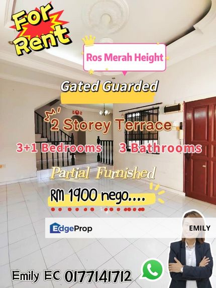 Johor Jaya Ros Merah Height Double Storey Partial Furnished 4 Beds 3 Baths For Rent 🎏 🎏 🎏 , Johor, Johor Bahru