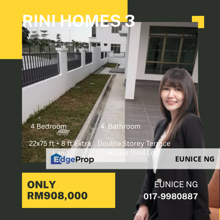 FOR SALE – RiniHomes 3, Mutiara Rini | Double Storey End Lot with 8ft Extra Land, Johor, Skudai