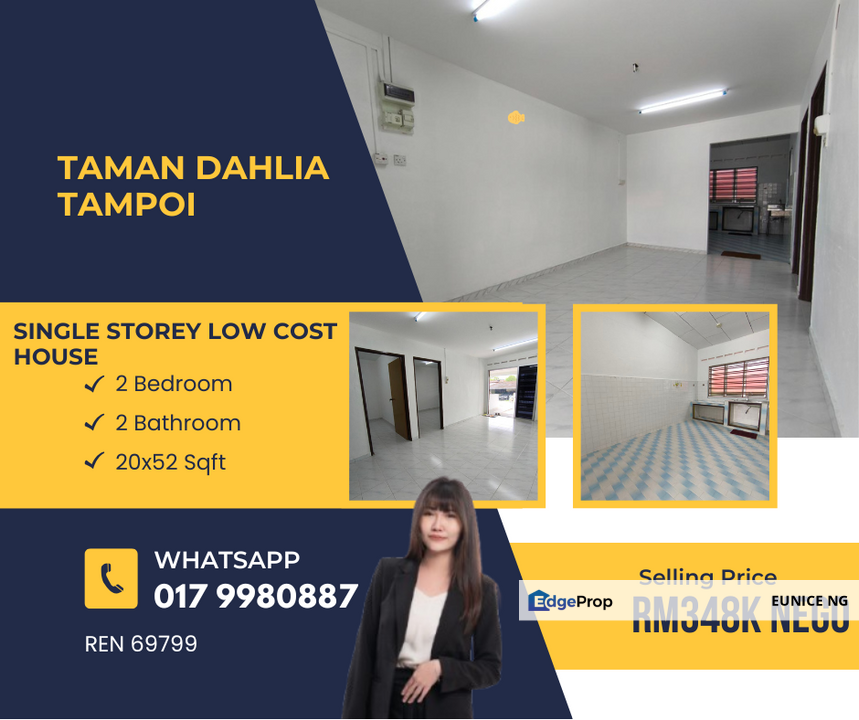 Taman Dahlia, Tampoi - 20x52Sqft Single Storey Low Cost House For Sale, Johor, Tampoi