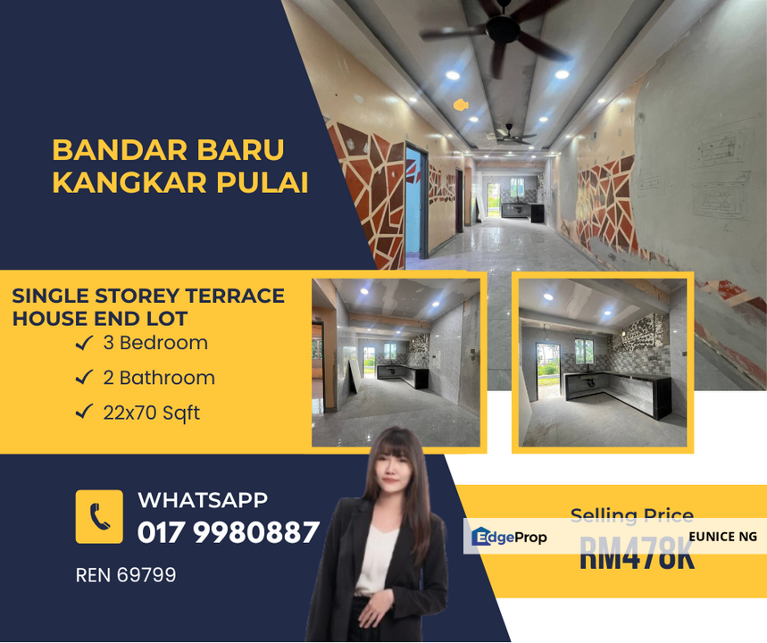 Bandar Baru Kangkar Pulai - Single Storey Terrace House 22x70Sqft End Lot, Johor, Kangkar Pulai