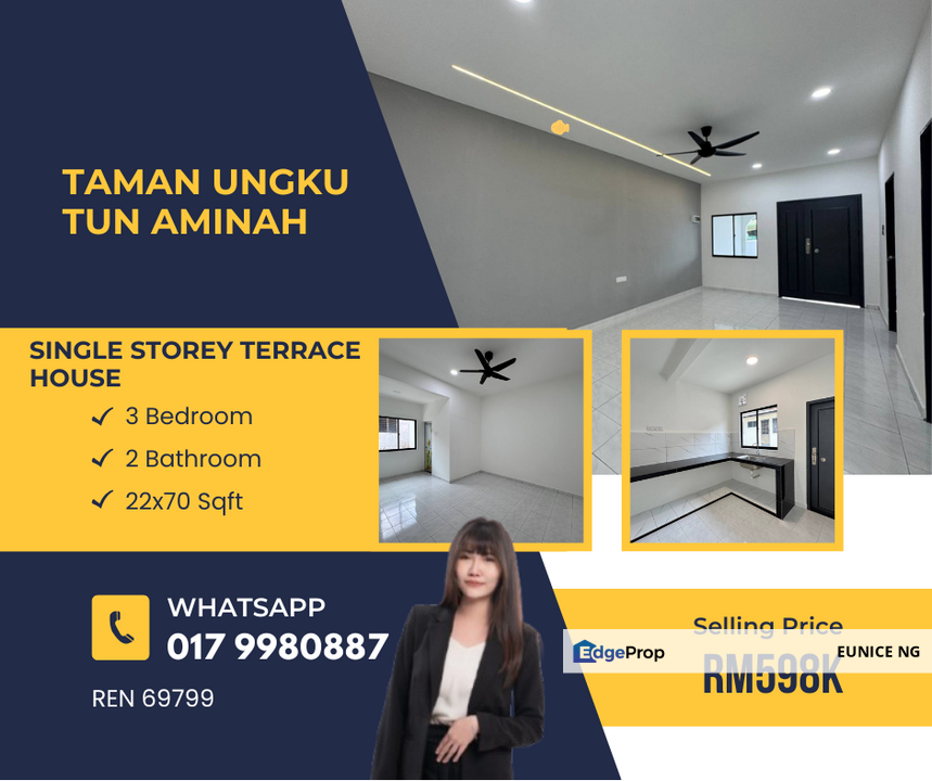 Taman Ungku Tun Aminah - 22x70Sqft Single Storey Terrace House For Sale, Johor, Skudai
