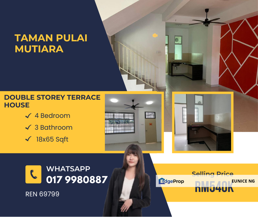 Taman Pulai Mutiara 18x65 Sqft Double Storey Terrace House For Sale, Johor, Kangkar Pulai