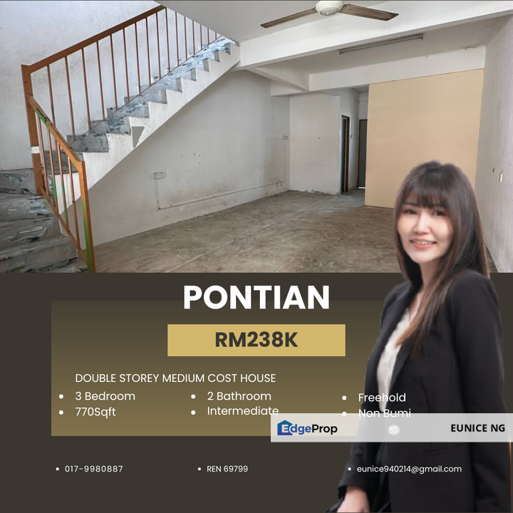 Pontian - For Sale 770Sqft Double Storey Medium Cost House, Johor, Pontian