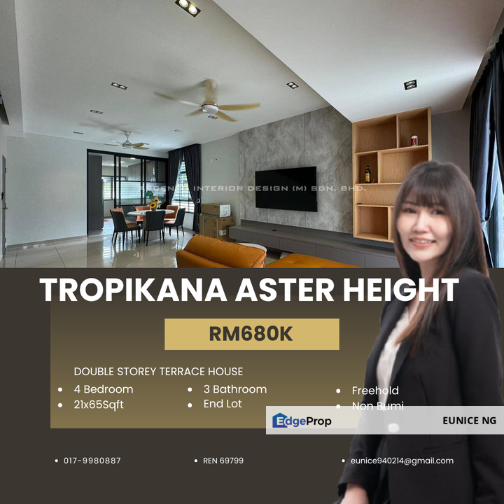 Gelang Patah Landed Tropicana Aster Height Endlot Without Land @ 全装修 超过马币120k, Johor, Johor Bahru