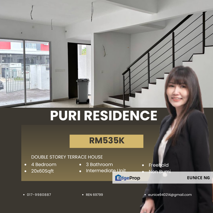 Puri Residence (Phase 3) 20x60Sqft Double Storey Terrace House For Sale, Johor, Pasir Gudang
