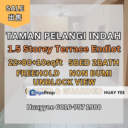 Pelangi Indah 1.5 Storey Terrace House Endlot, Johor, Ulu Tiram