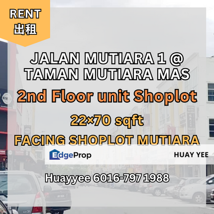 Taman Mutiara Mas 2nd Floor unit Shoplot Rent, Johor, Johor Bahru