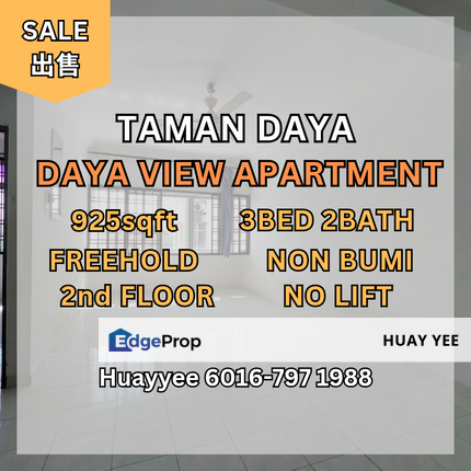 Daya View Apartment 2nd Floor 3bed2bath Sale, Johor, Johor Bahru