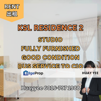 KSL Residence 2 Studio unit For Rent Fully Furnished City View, Johor, Johor Bahru