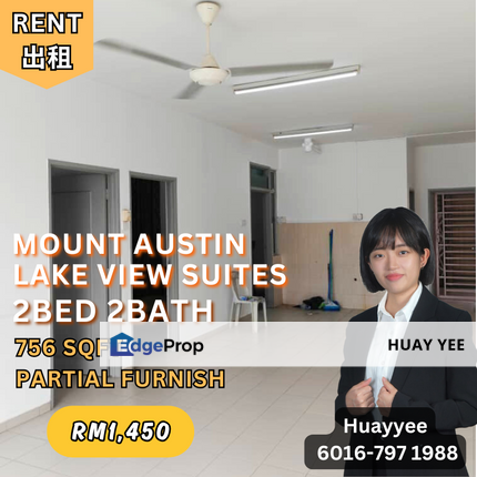 Mount Austin Lake View Suites 2bedroom 2bathroom Partial Furnished For Rent, Johor, Johor Bahru