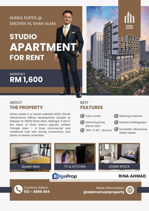 [FULLY FURNISHED] Alinea Suites, Seksyen 14, Pusat Bandar Shah Alam For Rent, Selangor, Shah Alam