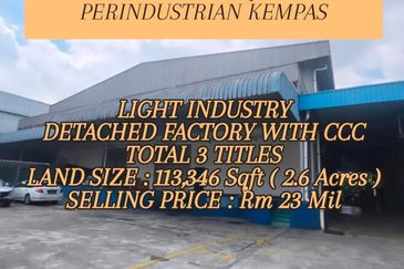 For Sale 2.6 Acre Detached Factory @ Kawasan Perindustrian Kempas @ Huge Factory HIgh Power Supply
