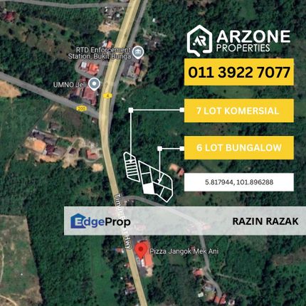 TANAH KOMERSIAL & BUNGALOW UNTUK DIJUAL DI BUKIT BUNGA, JELI, KELANTAN (MALAY RESERVED), Kelantan, Jeli